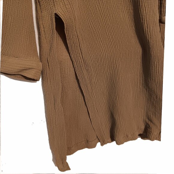 Lili Butler Long Silk Beige Ribbed Long Sleeve Blouse Size Small - Picture 6 of 8